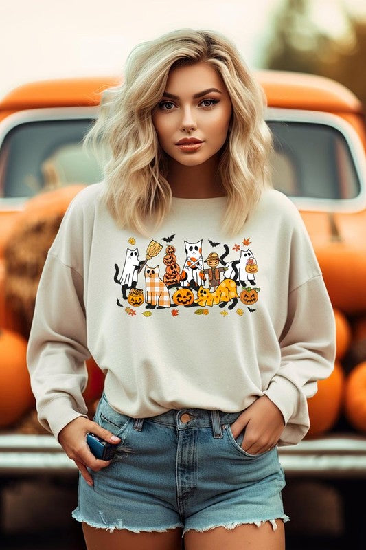 Black Cat Halloween Graphic Fleece Sweatshirt